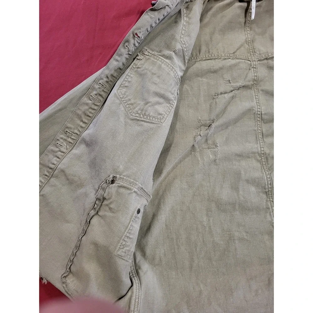 Free People Moonchild Denim Jacket Womens Large Army Green Distressed Size Small - Picture 6 of 14